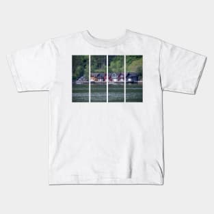 Wonderful landscapes in Norway. Vestland. Beautiful scenery of coloured houses facing the spectacular Sognefjord. Rainy day Kids T-Shirt